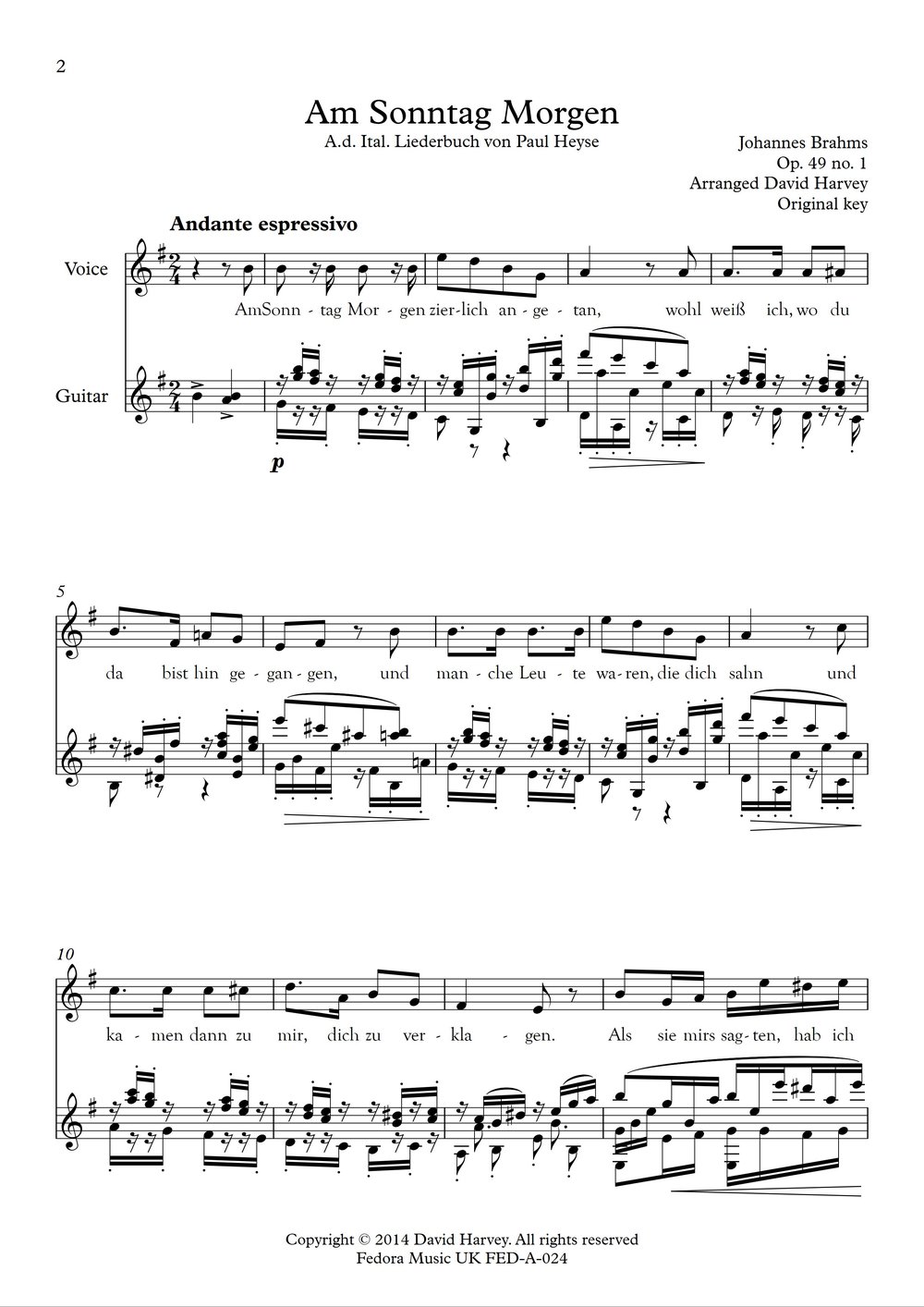 6 Lieder, for high voice and guitar - sample page
